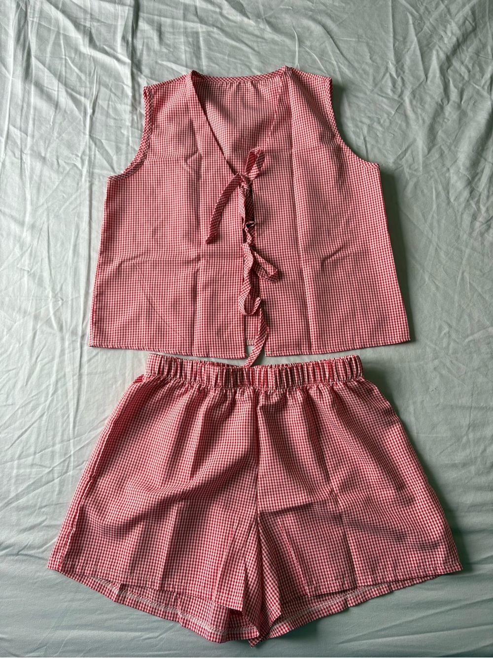 Red Gingham Tie-Front Top & Shorts Set